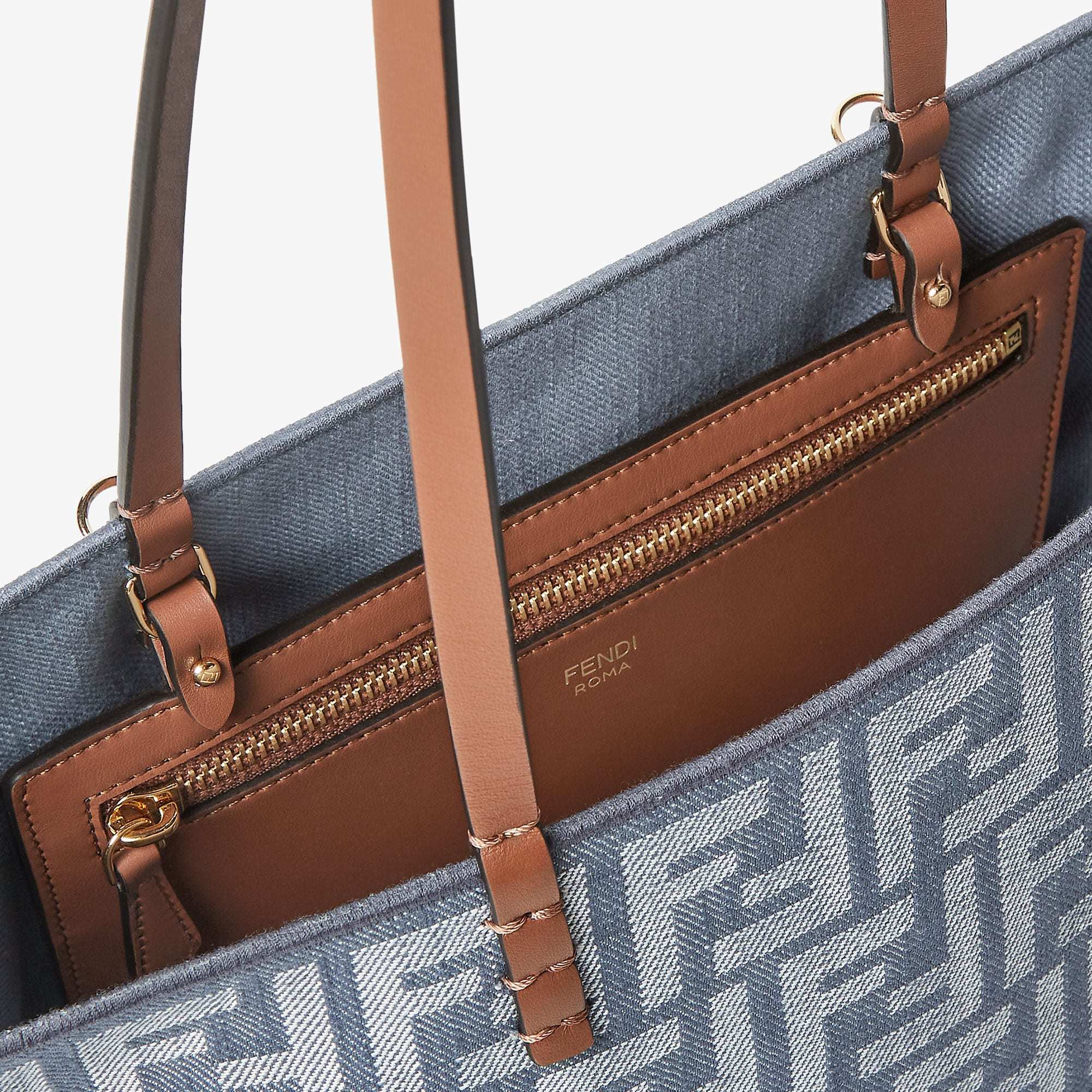 Fendi Blue Denim-effect Ff Jacquard Reversible Shopper