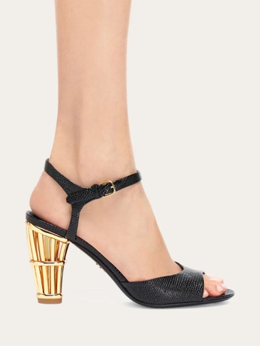 Ferragamo Nikla 85 Cage-heel Sandals In Lizard Print Leather In Black