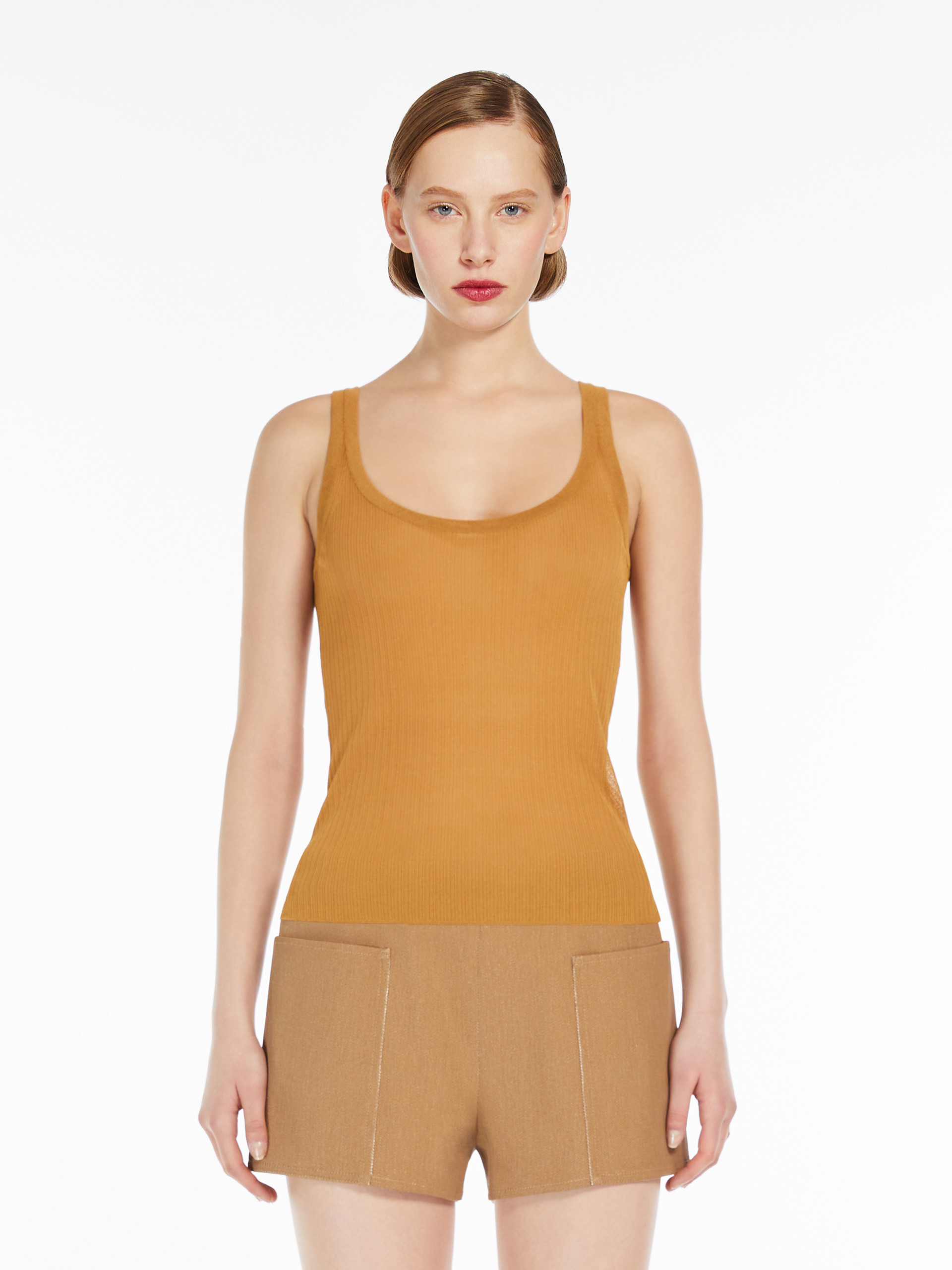 Shop Max Mara Sleeveless Ribbed Top In Yellow