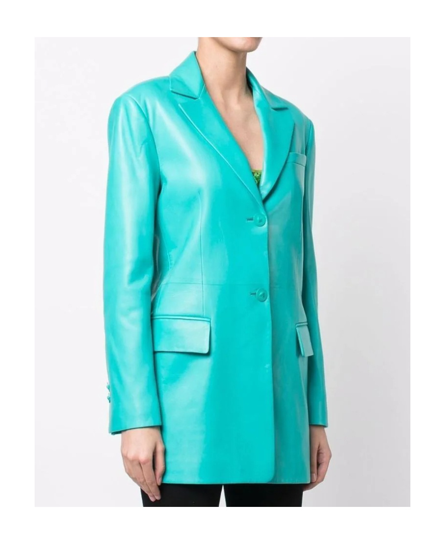 Versace Leather Blazer Jacket In Green
