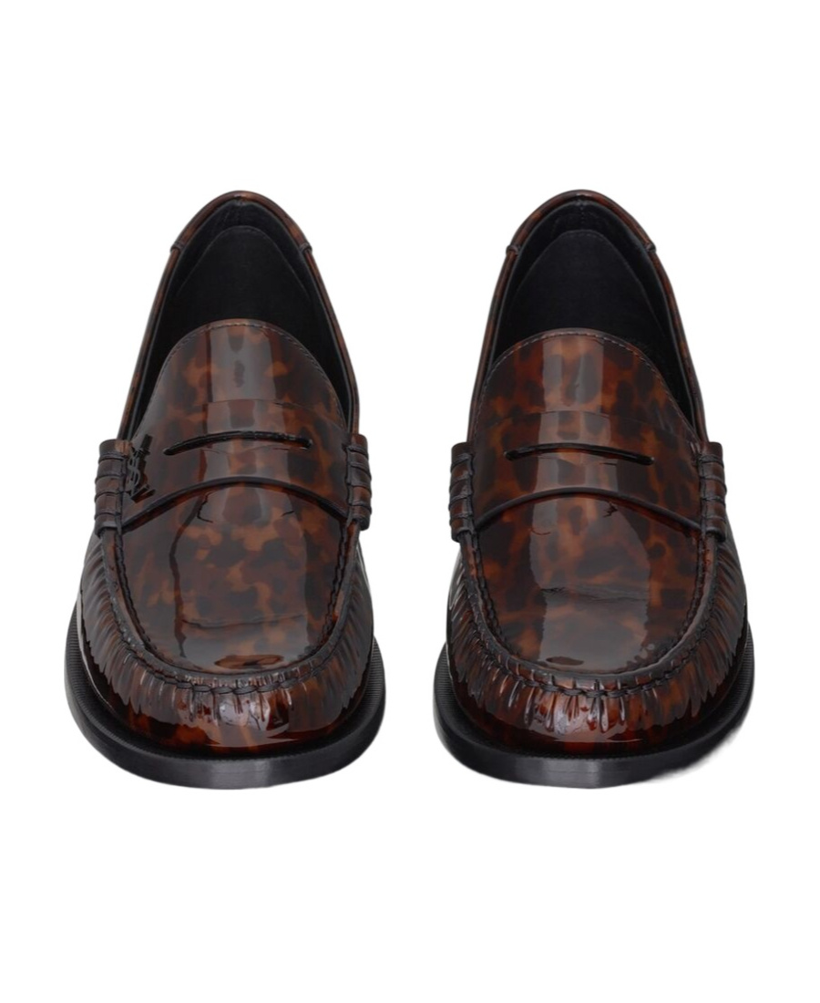 Saint Laurent Tortoiseshell-effect Leather Loafers In Black