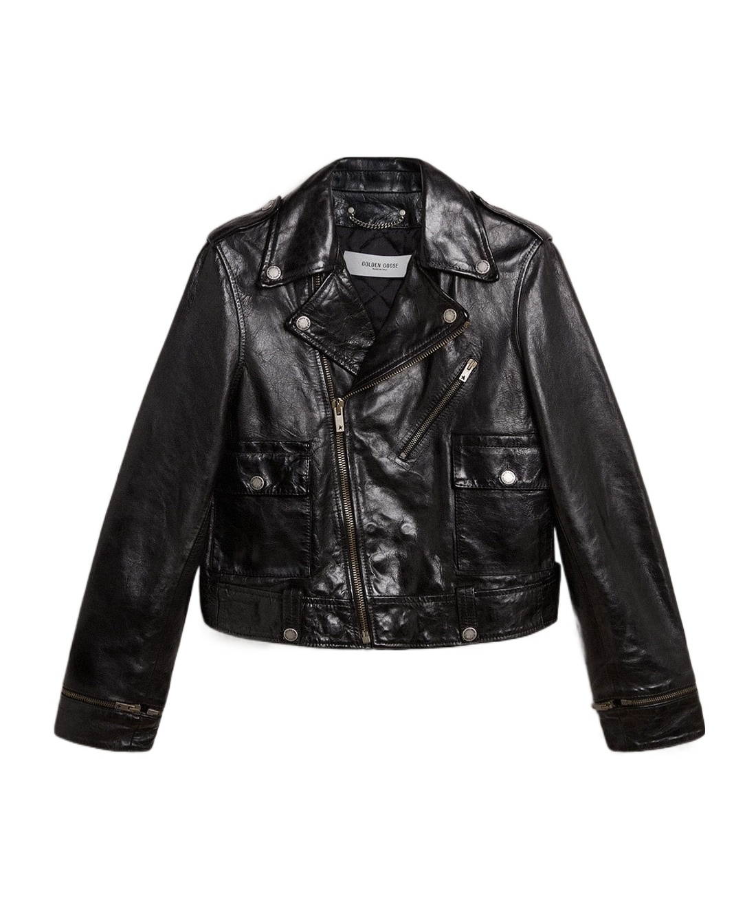 Golden Goose Smooth Leather Motorcycle Jacket In Black