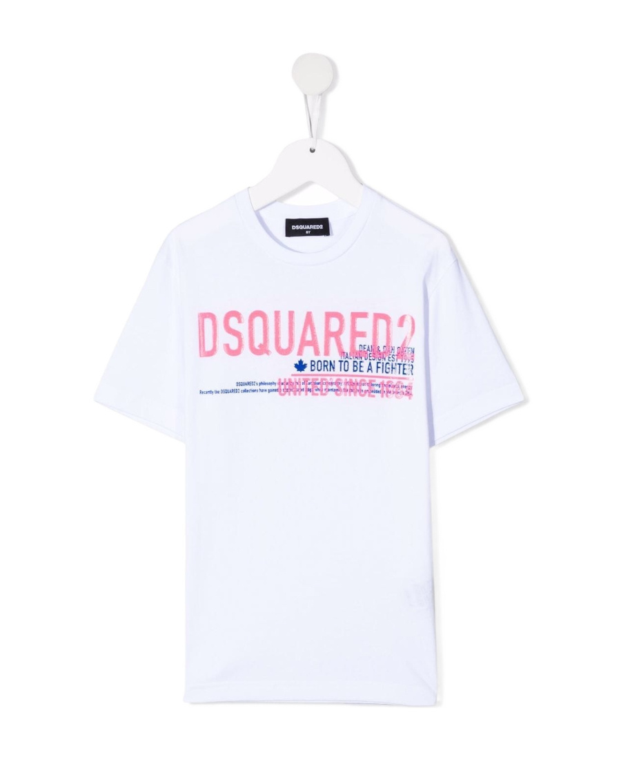 Dsquared2 Logo Slogan Cotton T-shirt In White