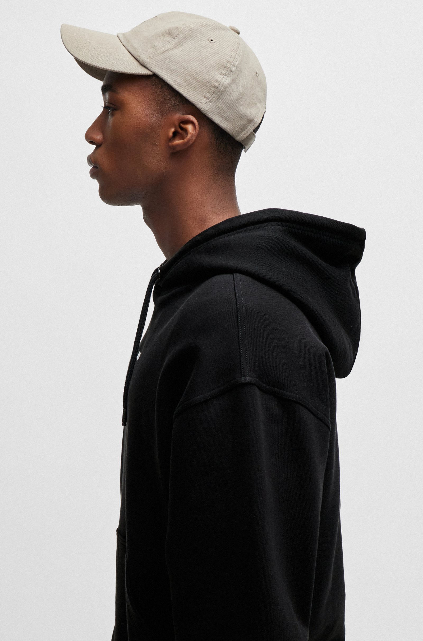 Hugo Boss Cotton-terry Hoodie With Contrast Logo In Black