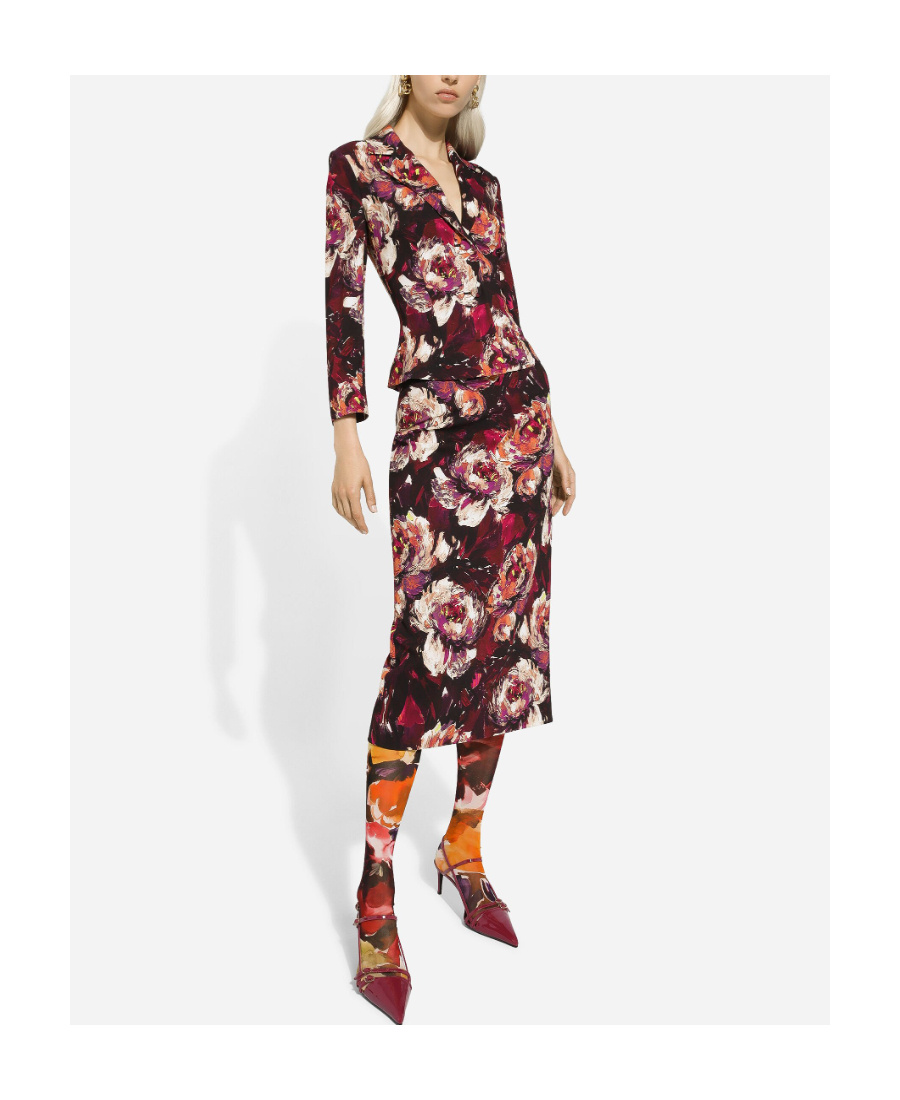 Dolce & Gabbana Peony-print Pencil Skirt In Red