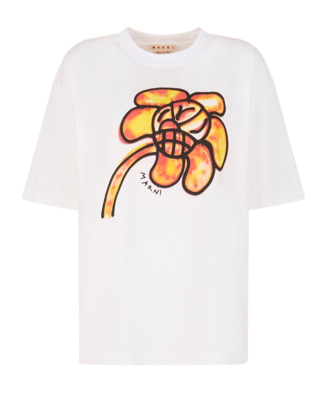 Marni White Cotton T-shirt With Flower Print In Multi