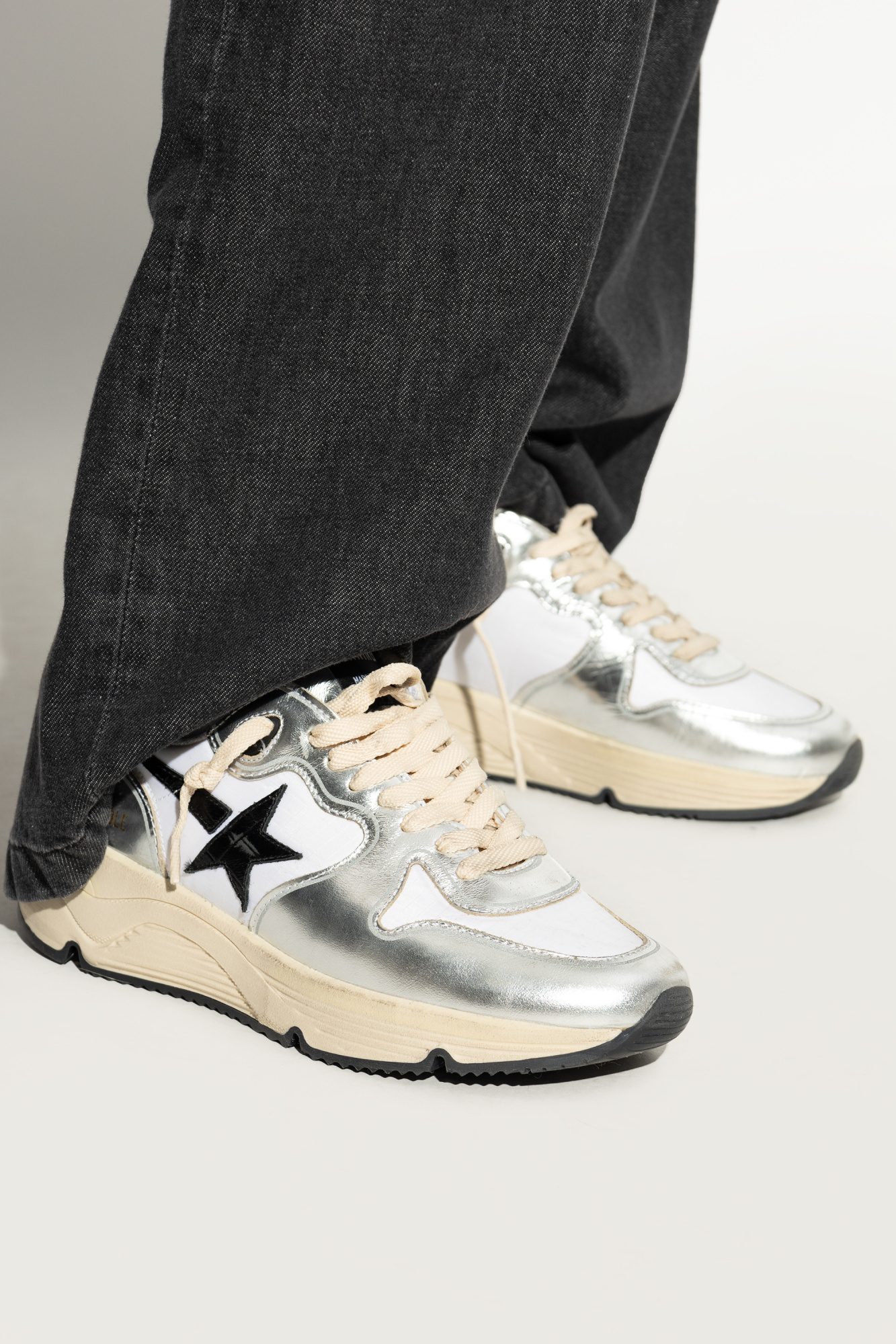 Golden Goose Metallic Leather Panelled Low Top Sneakers In White