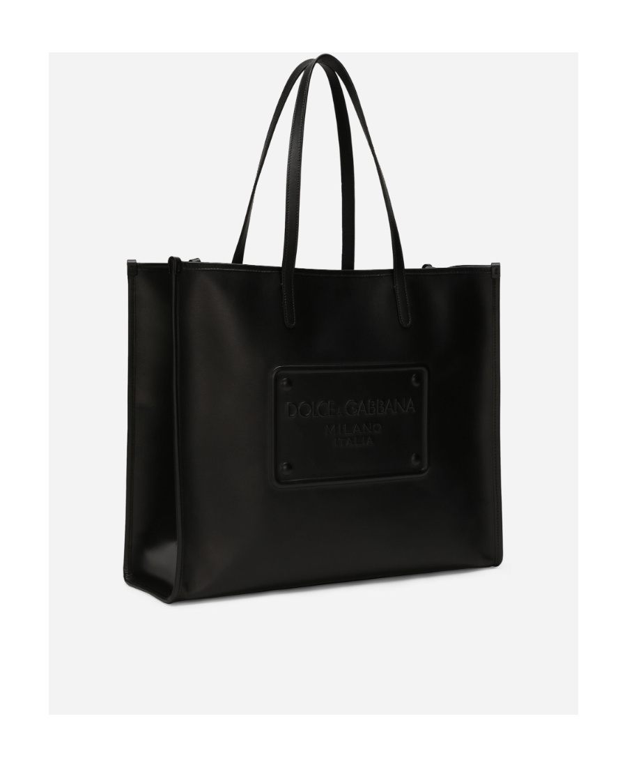 Dolce & Gabbana Calfskin Shopper With Raised Logo In Black