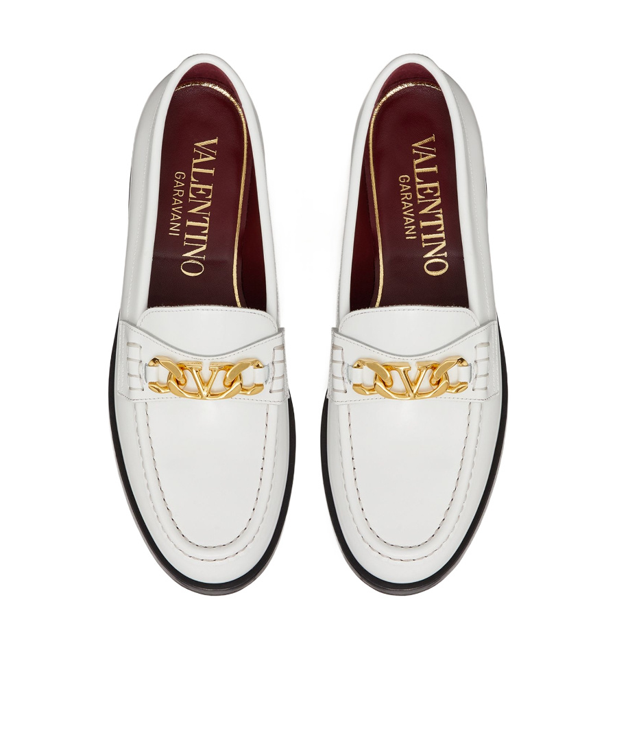 Valentino 10mm Vlogo Chain Leather Loafers In White