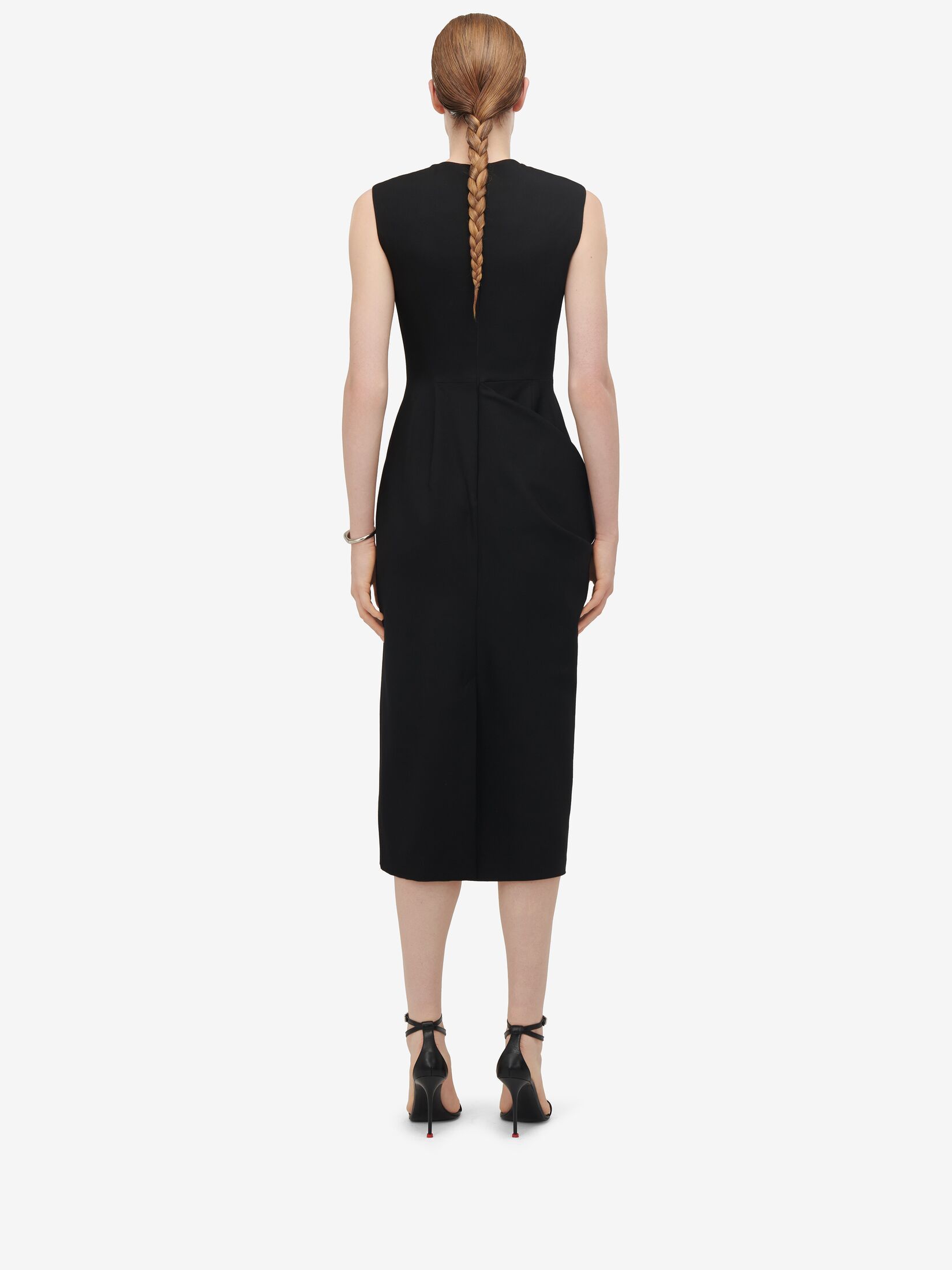 Shop Alexander Mcqueen Asymmetric Wool Pencil Dress In Black