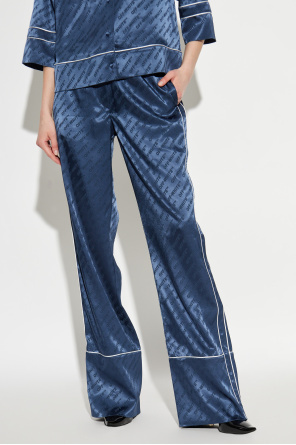 Off-white Jacquard Satin Pajama Pants In Blue