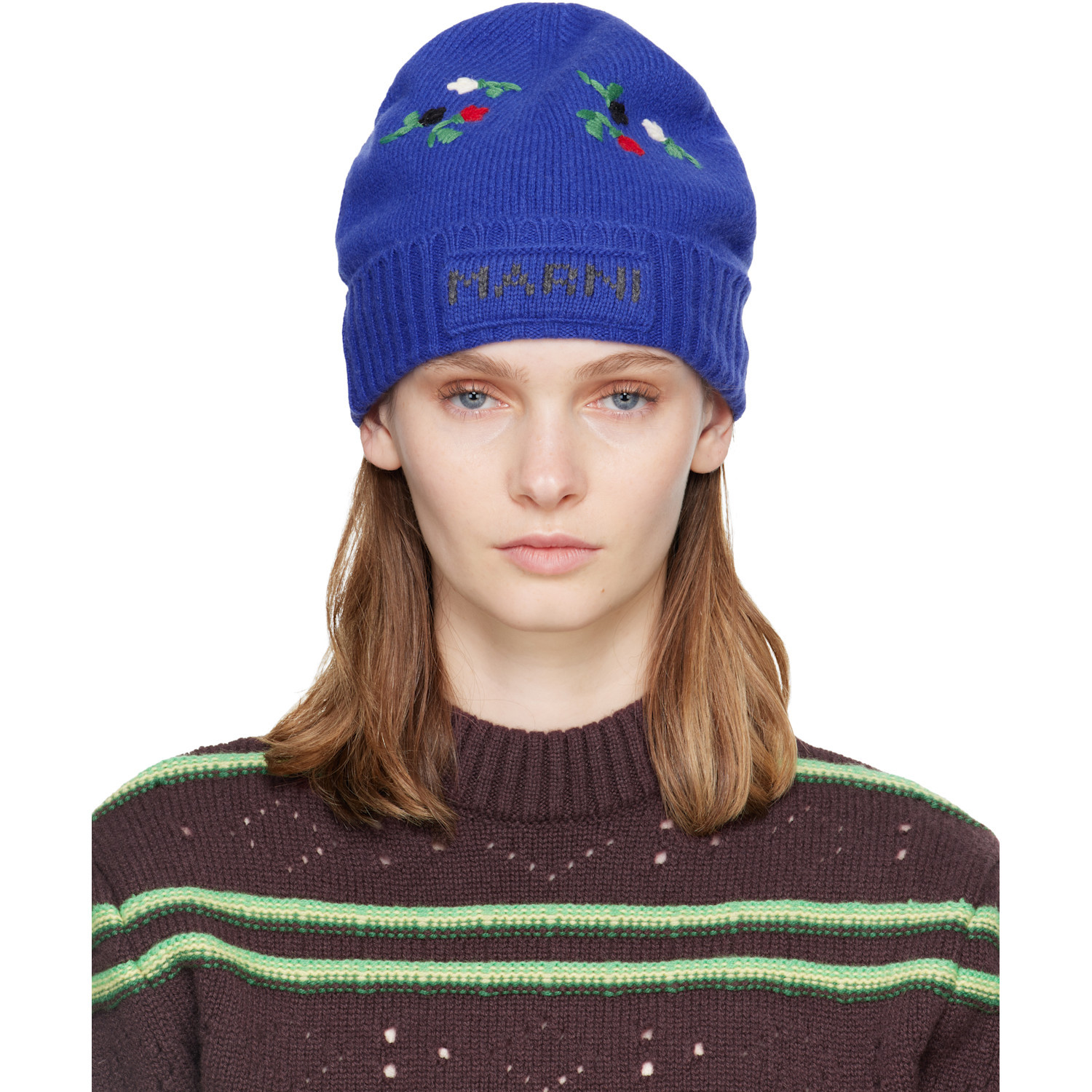 Marni Blue Wool  Cashmere Flower Wool Hat