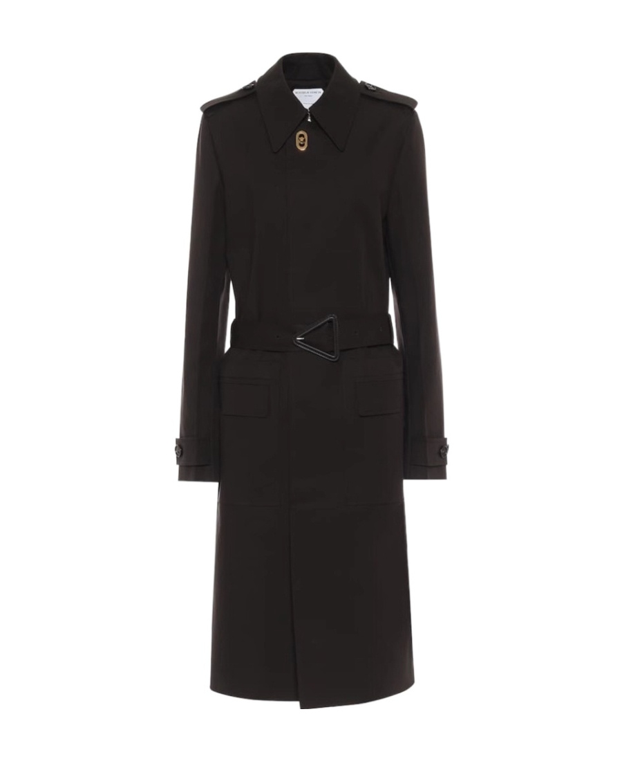 Bottega Veneta Classic Collar Long Windbreaker In Black