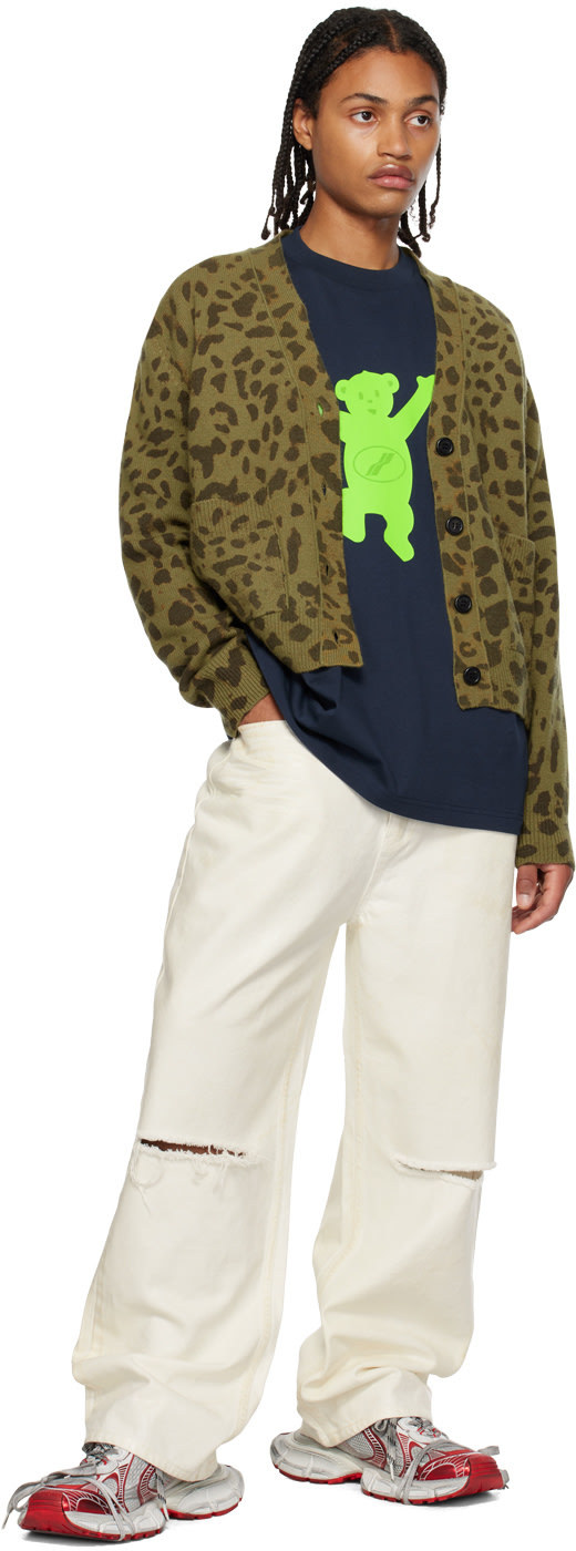 We11 Done Khaki & Brown Leopard Cardigan In Green