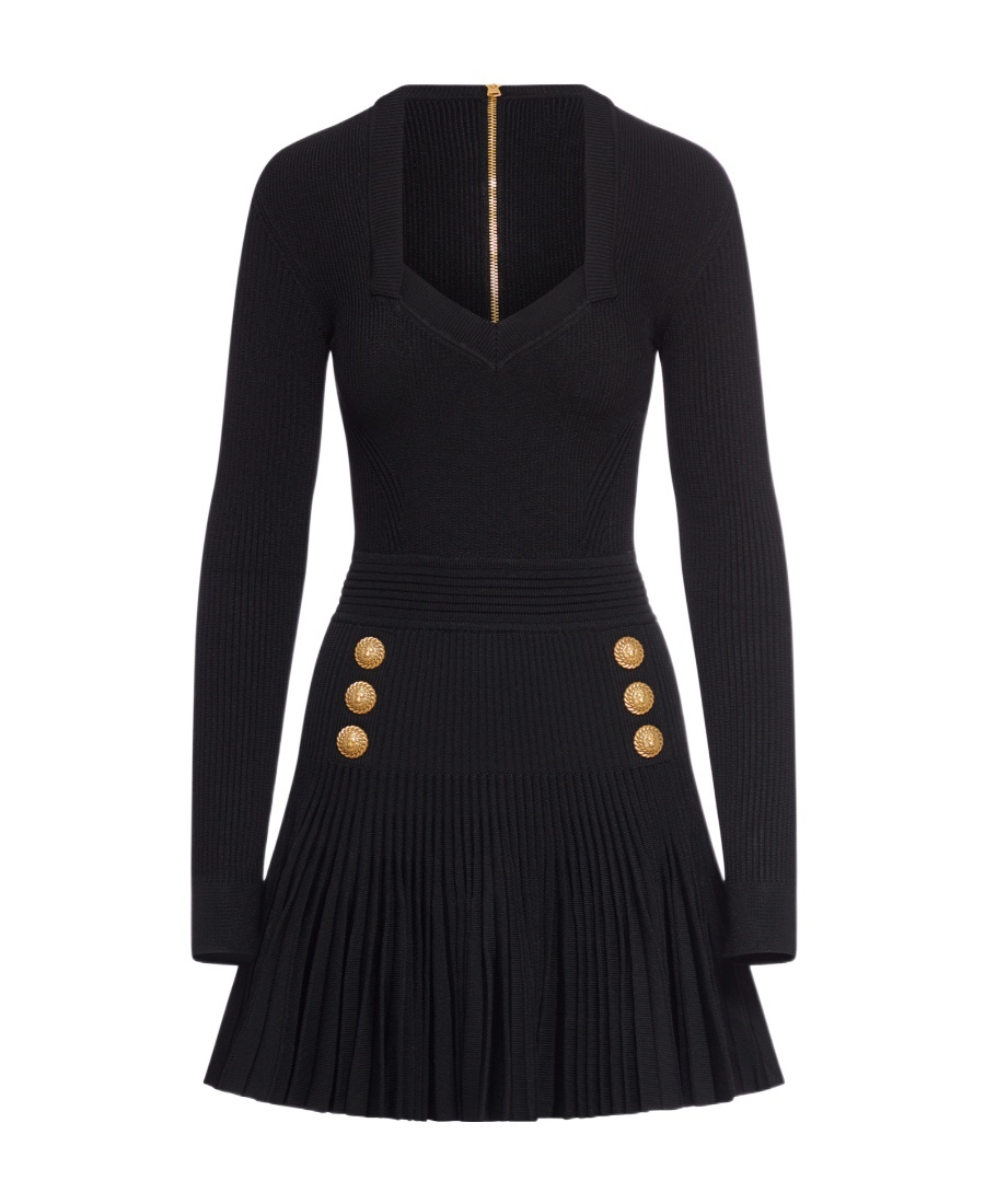 Balmain Viscose-blend Knit Mini Dress In Black
