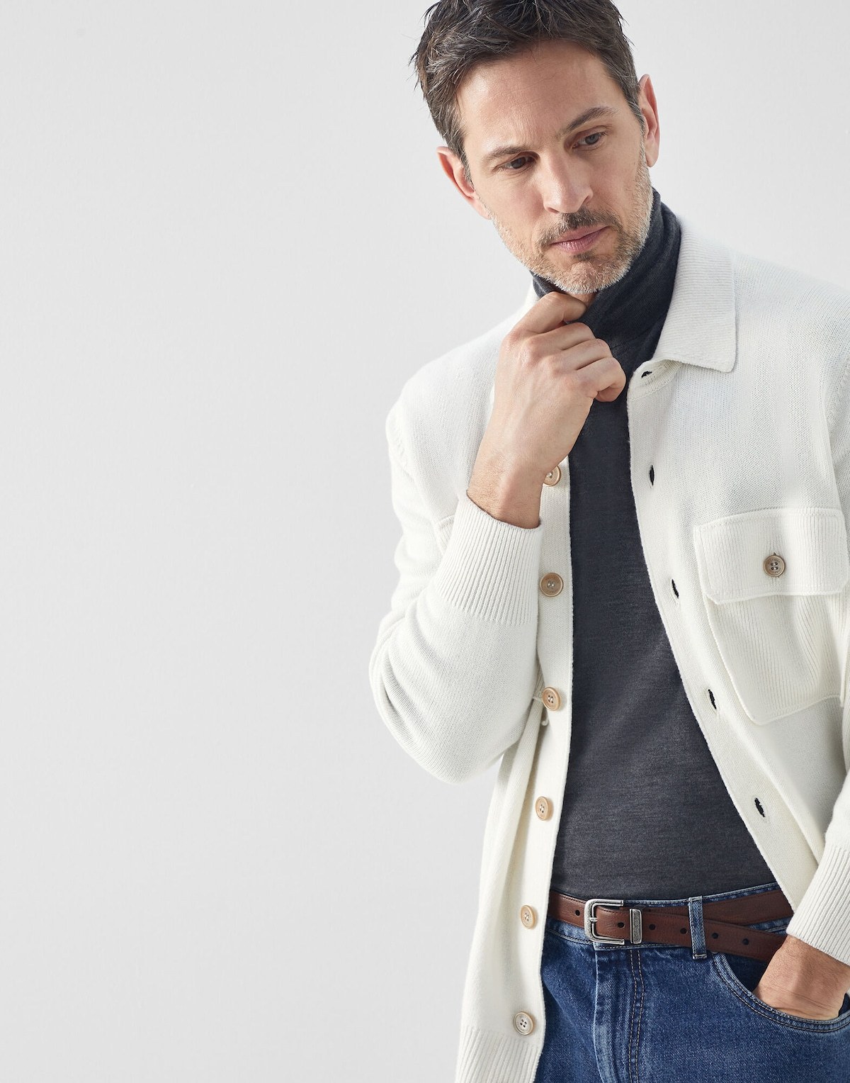 Brunello Cucinelli Fine-knit Cashmere Shirt Cardigan In White