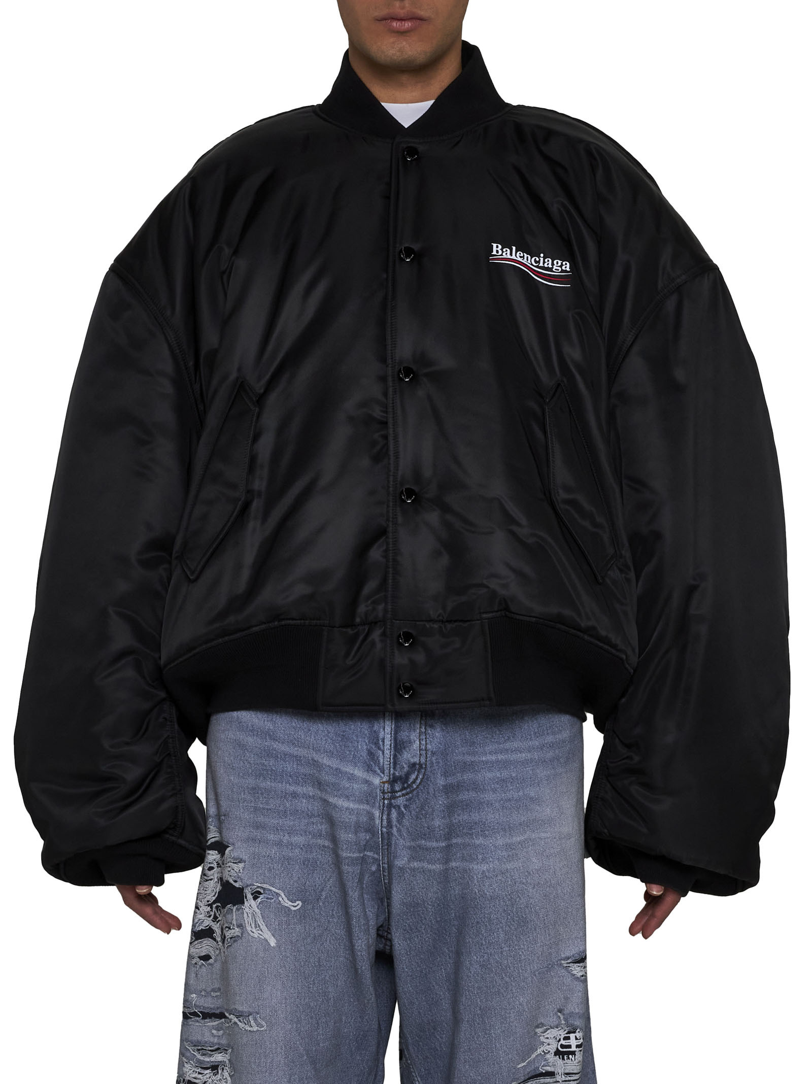 Balenciaga Varsity Bomber Jacket In Black