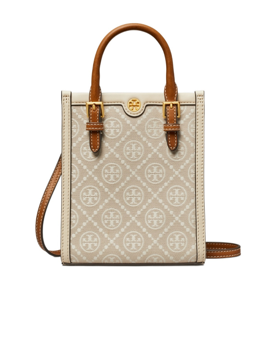 Tory Burch Monogram-pattern Print Tote Bag In Nude