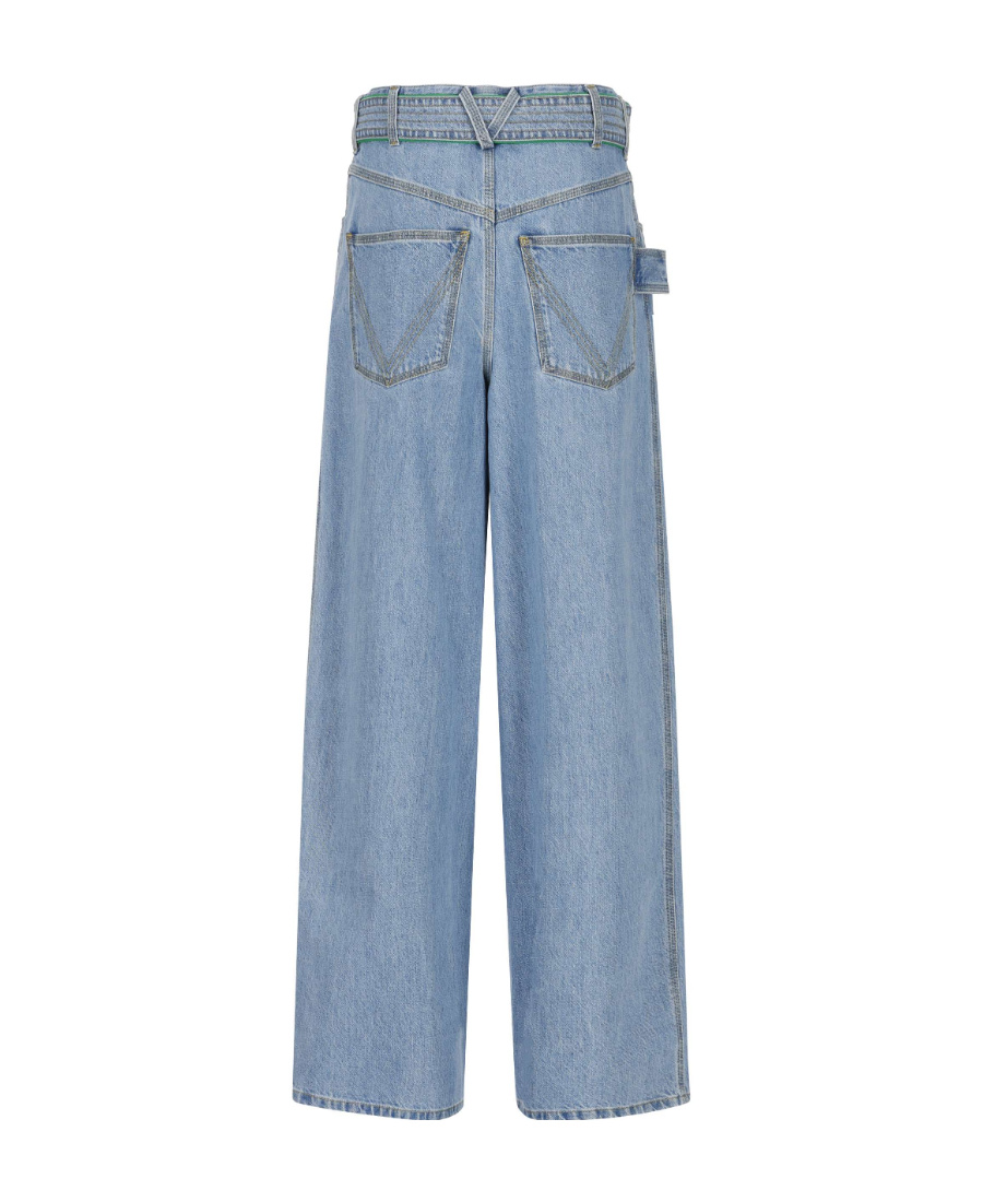 Bottega Veneta Wide-leg Denim Jeans With Removable Belt And Contrast Stitching For Women In Blue