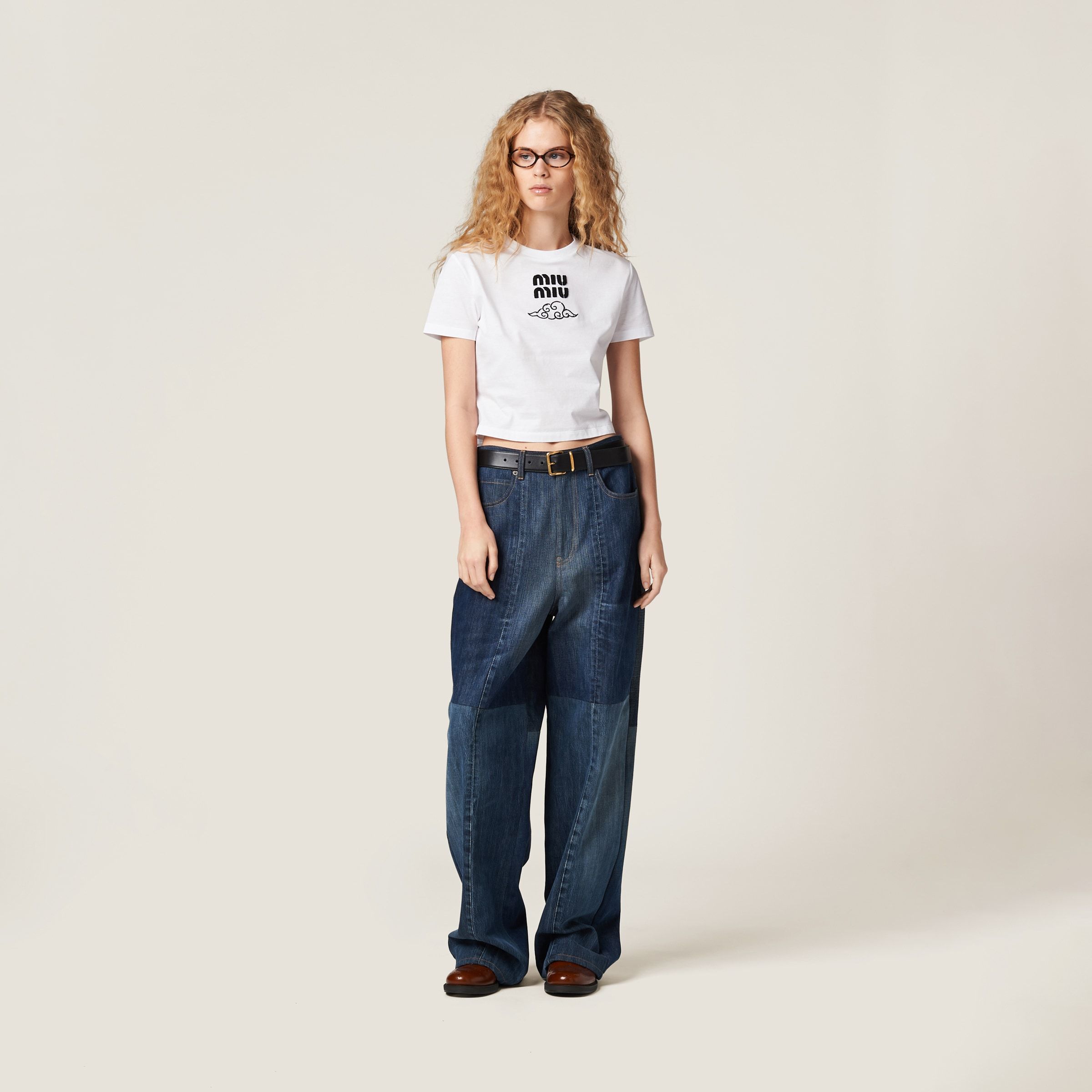 MIU MIU EMBROIDERED COTTON T-SHIRT