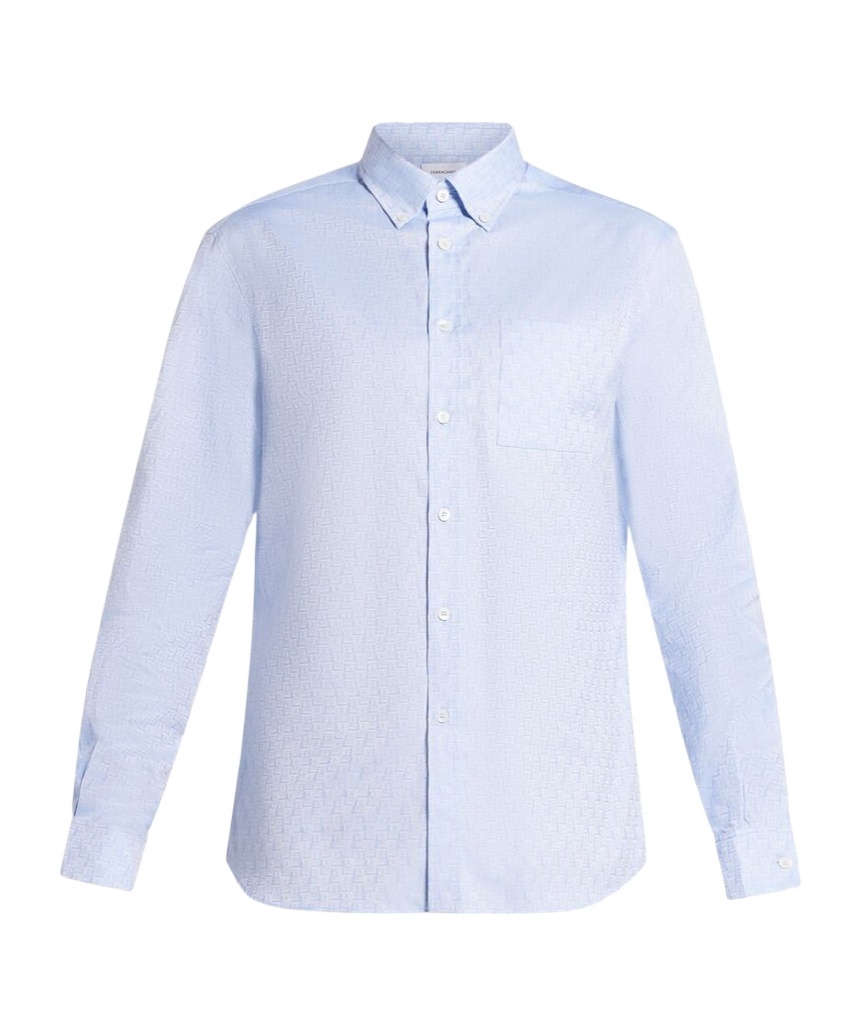 Ferragamo Monogram Jacquard Button-up Shirt In Blue