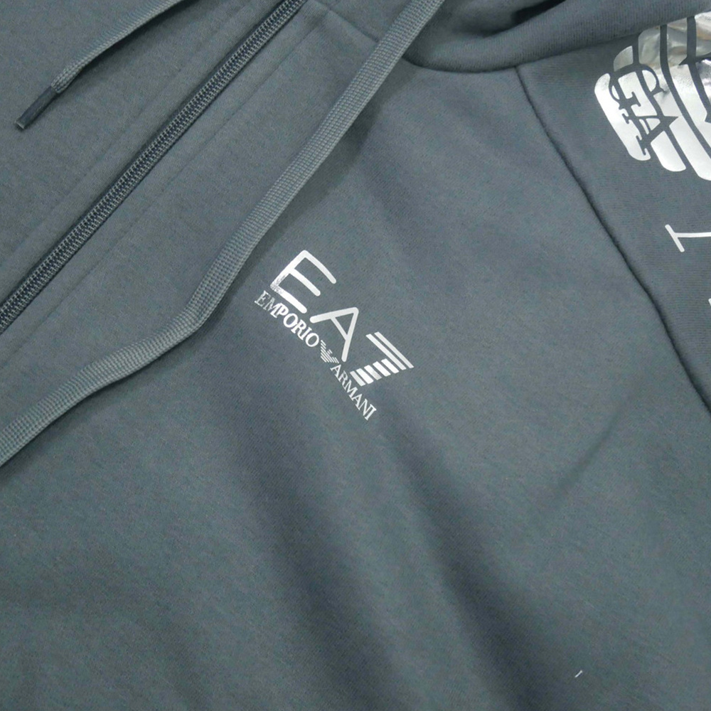 Ea7 Hooded Zipper Sweater In Gray
