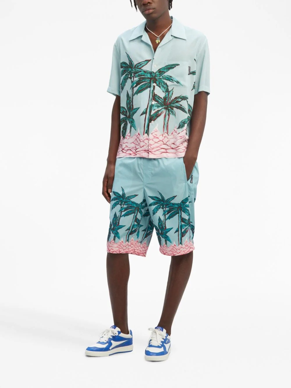 Palm Angels Palms Row Long Swimshorts In Blue