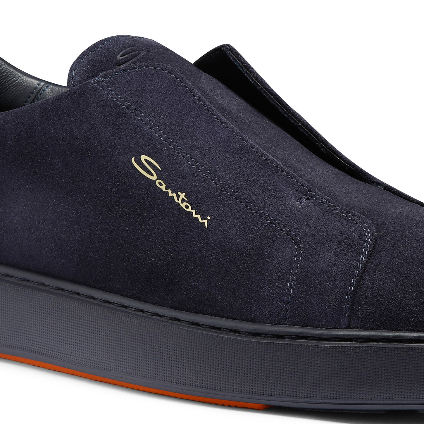 Santoni Midnight Blue Calf Suede Slip-on Sneakers In Black