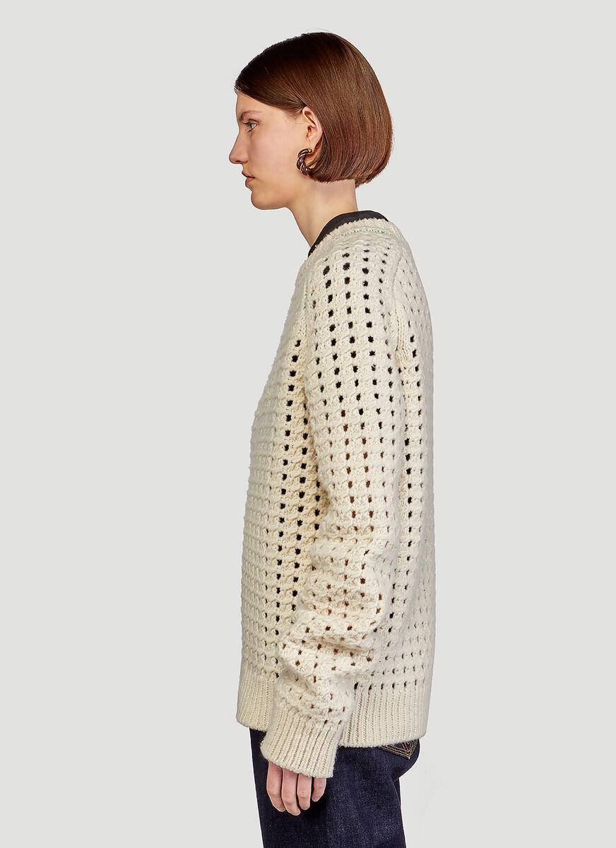 Bottega Veneta Open Mesh Sweater In Ivory Colored Wool In White