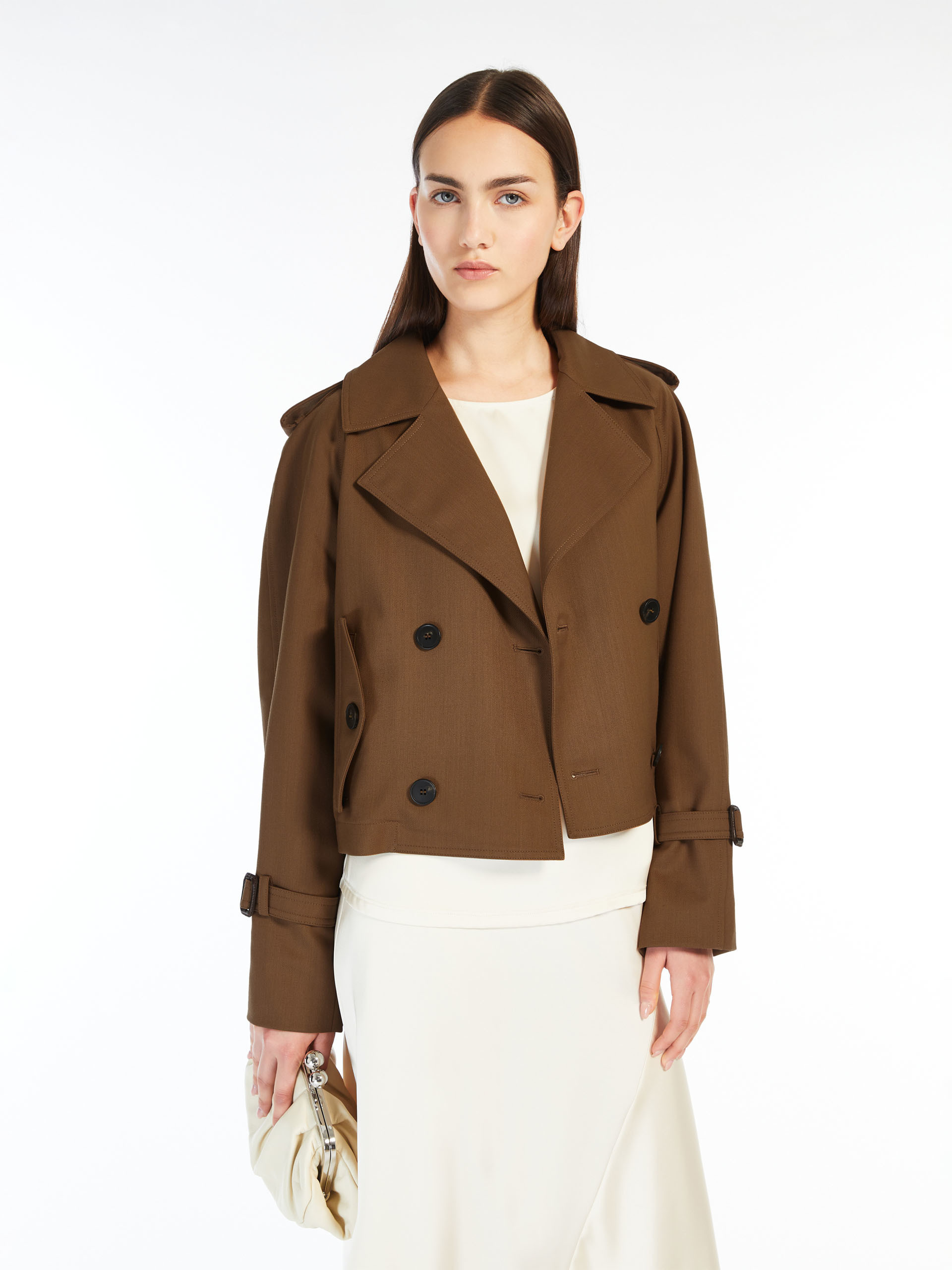 Weekend Max Mara Gabardine Short Wool Jacket In Brown