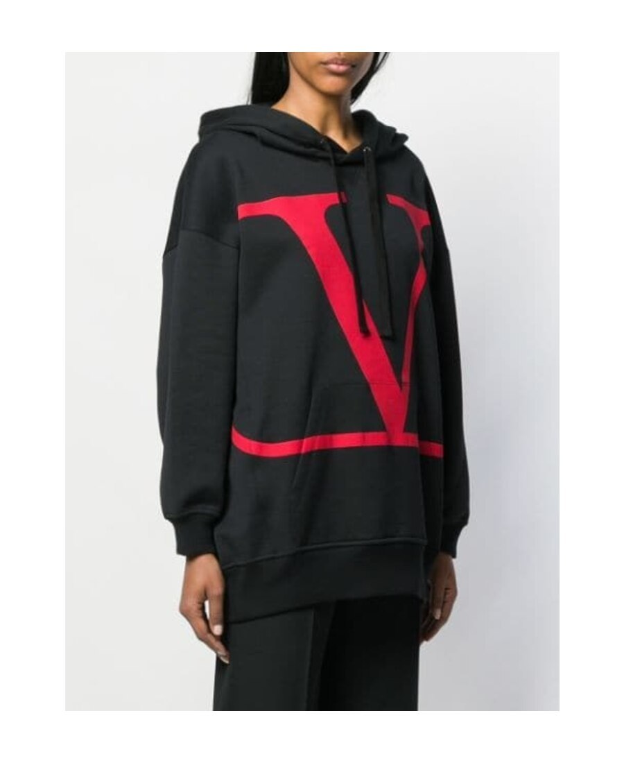 Valentino Vlogo Print Hoodie In Black