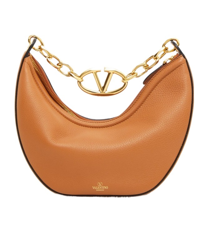 Valentino Small Vlogo Chain Monthly Shoulder Bag In Brown