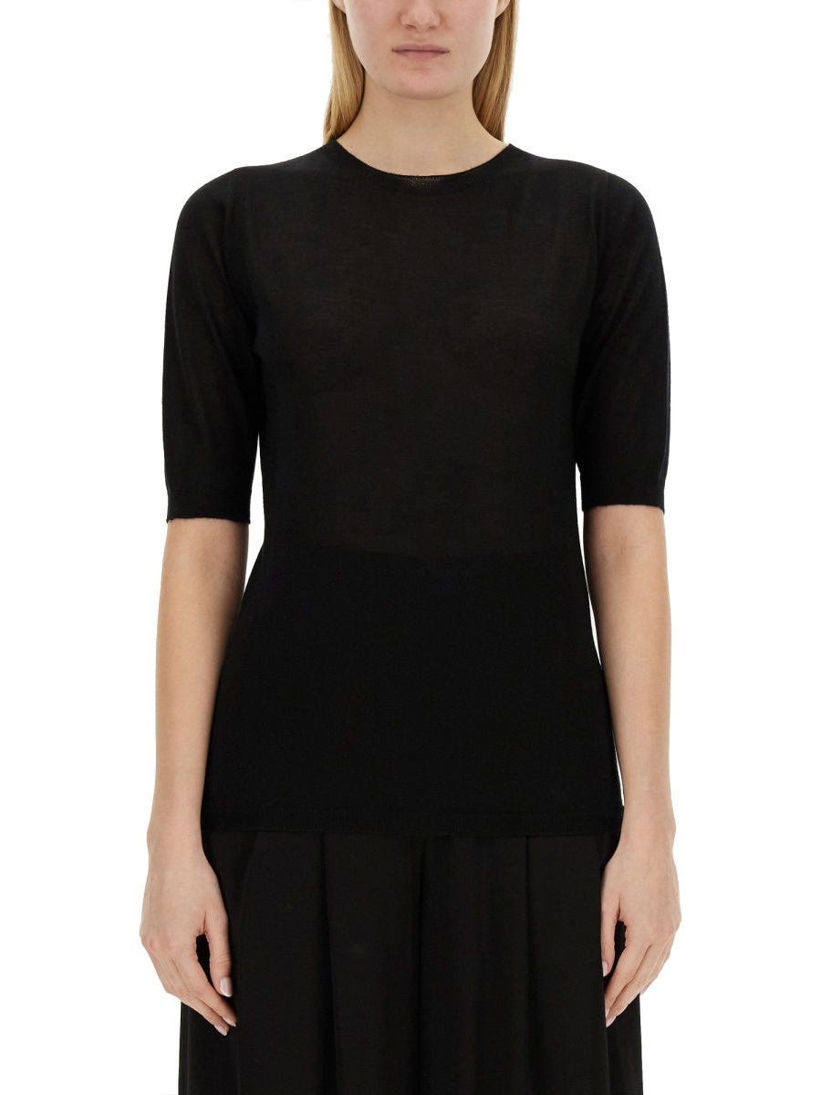 Shop Fabiana Filippi Short-sleeved Crewneck Jumper In Black