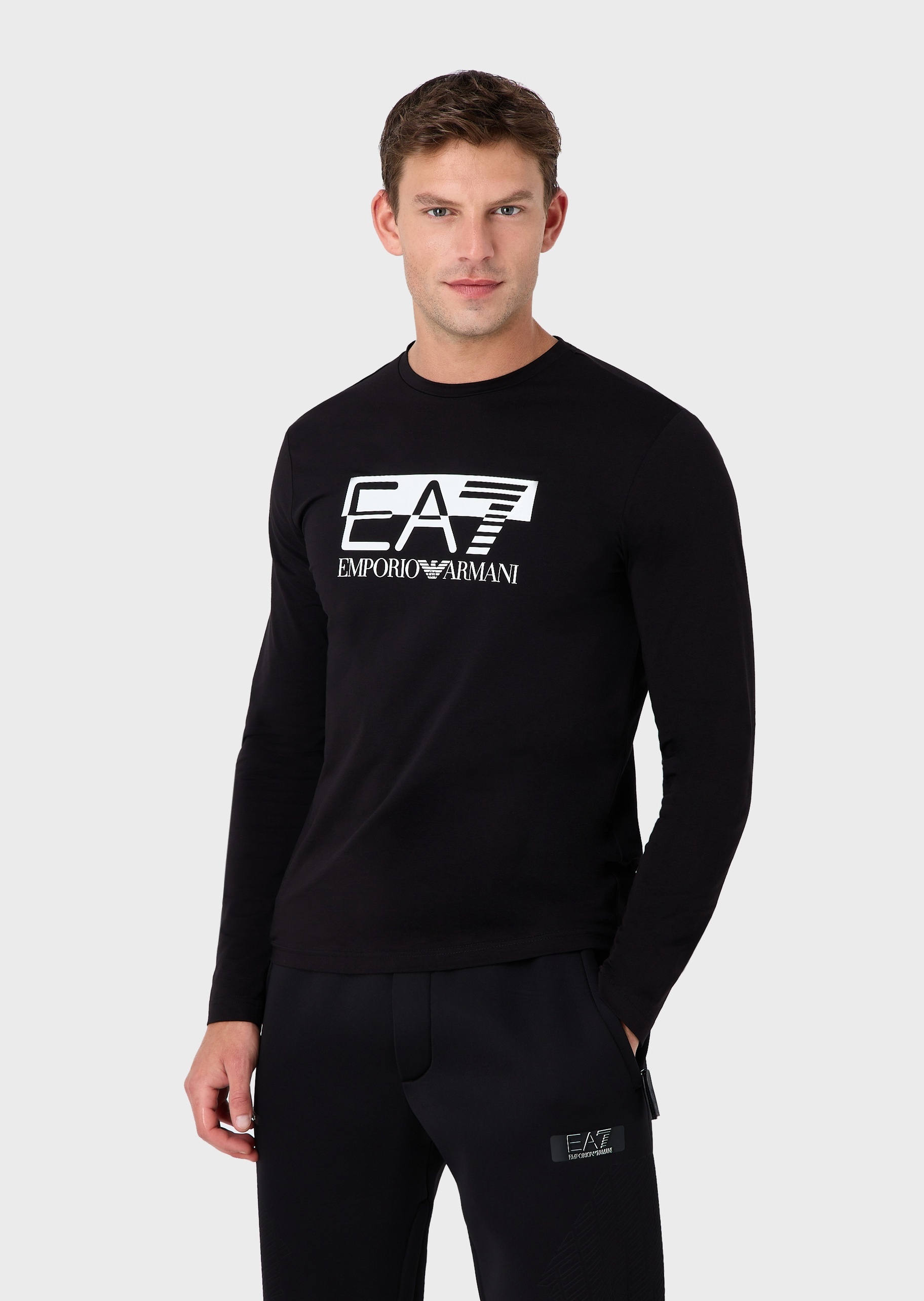 Ea7 T-shirt With Round Neck And Long Sleeves In Black