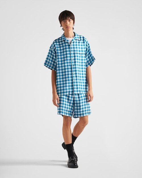 Prada Checkered Shorts In Blue