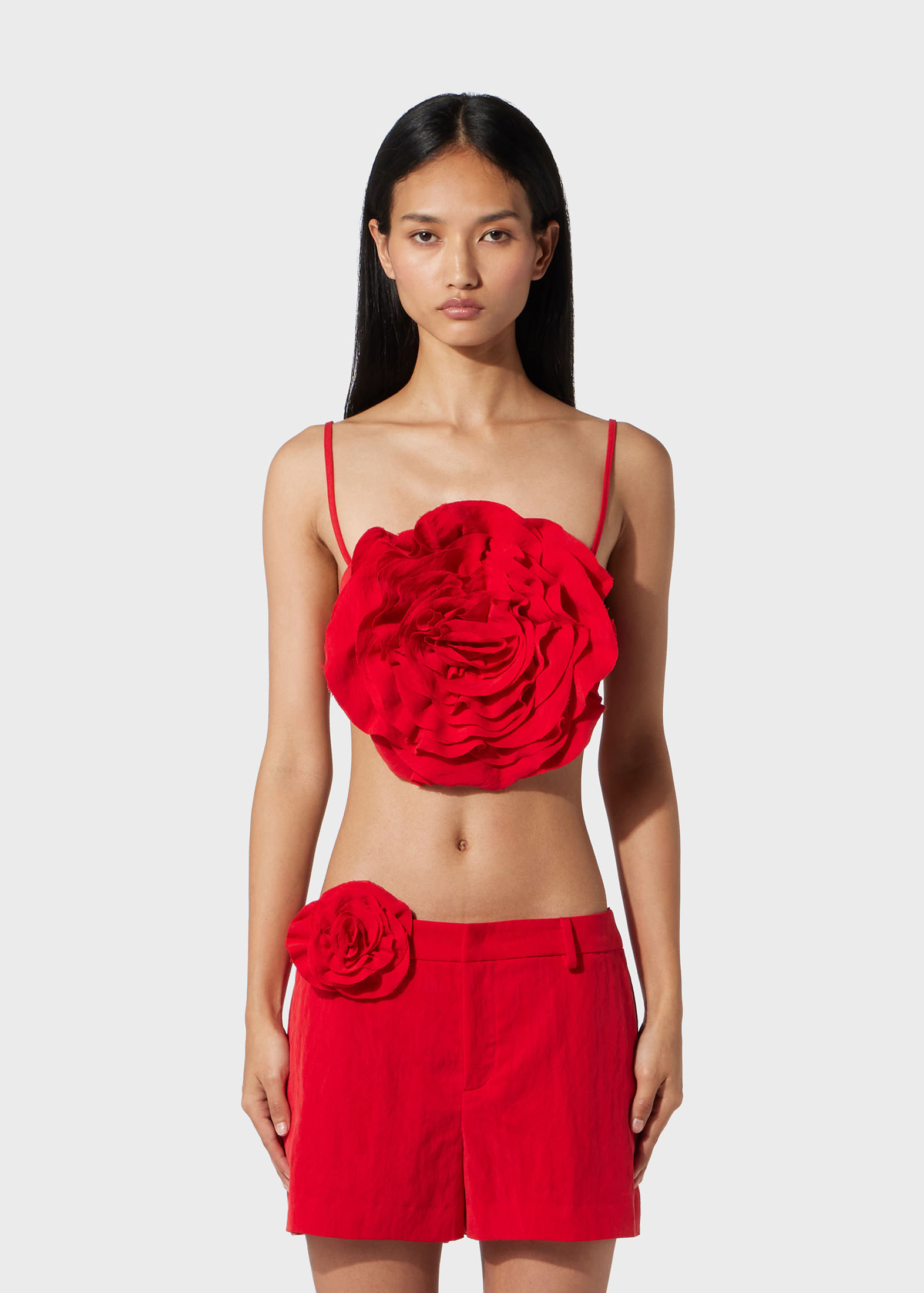 Blumarine Floral-appliqué Cropped Top In Red