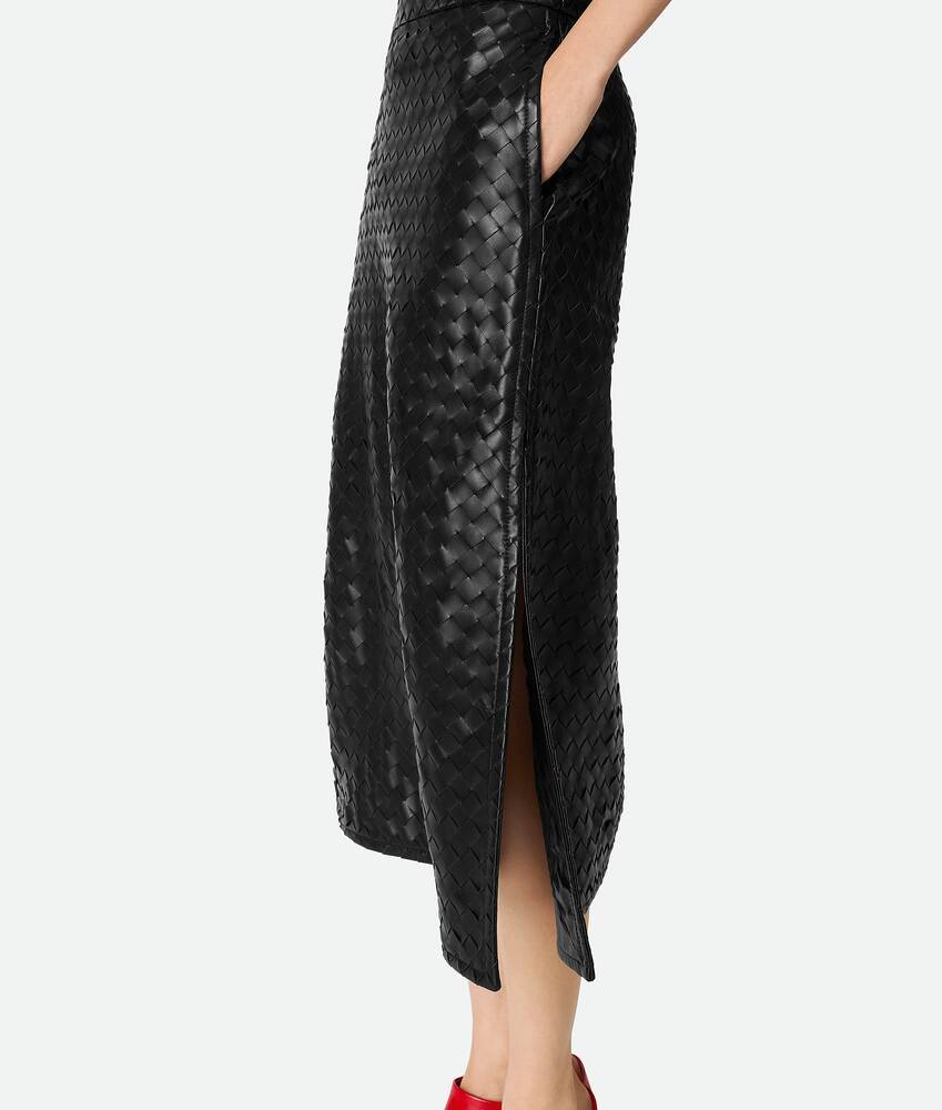 Bottega Veneta Womens Black Intrecciato Two-slip-pockets Leather Midi Skirt In Black