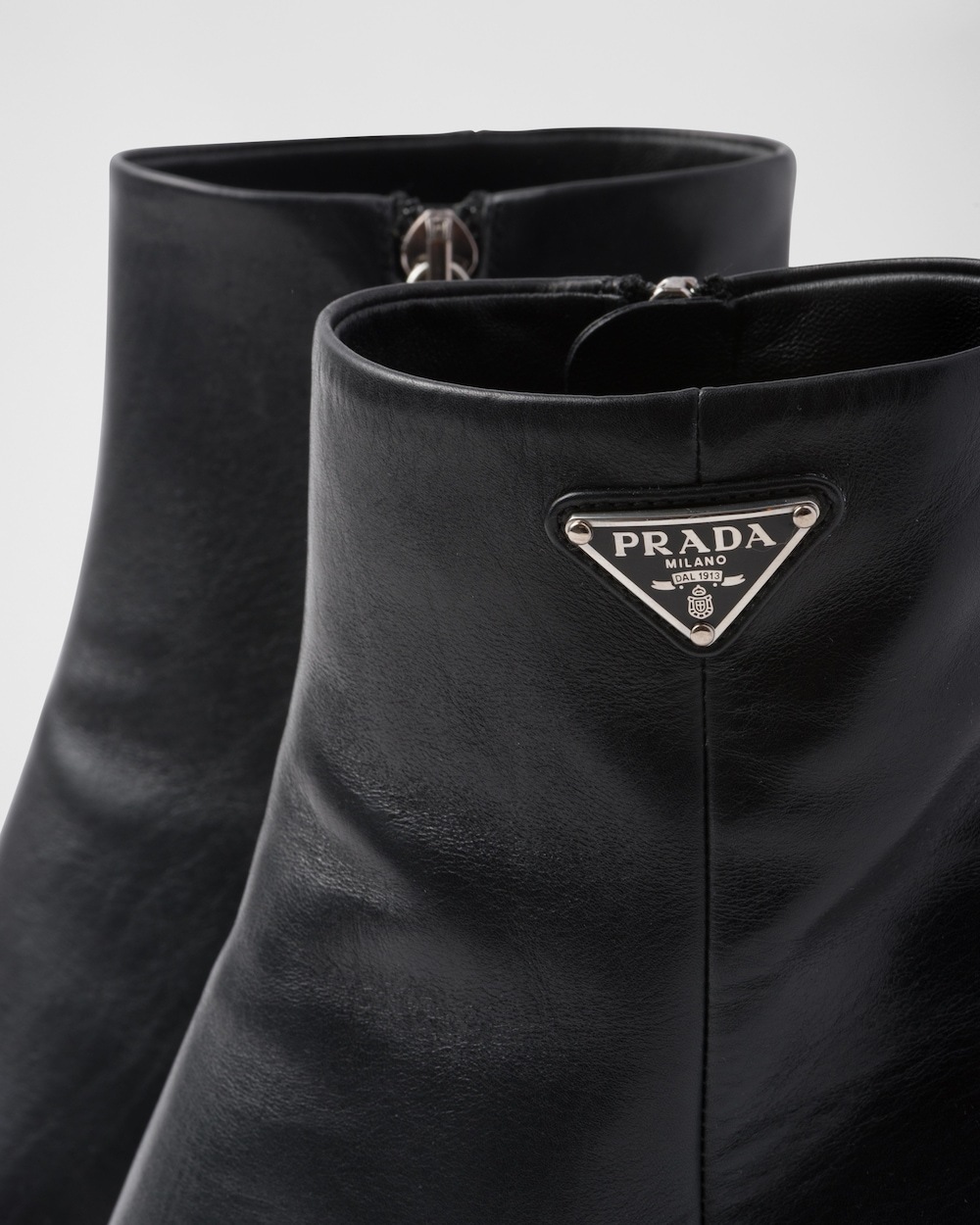 Prada Black Leather Booties For Women In Black