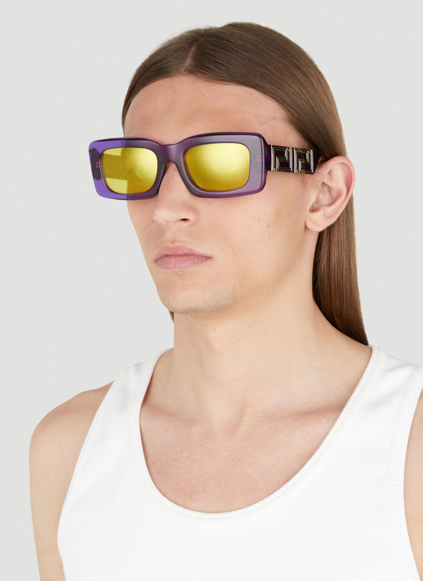 Versace Rectangular Sunglasses In Yellow