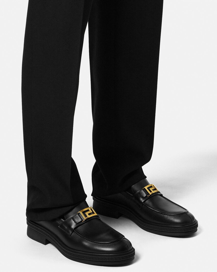 Versace Greca Loafers In Black