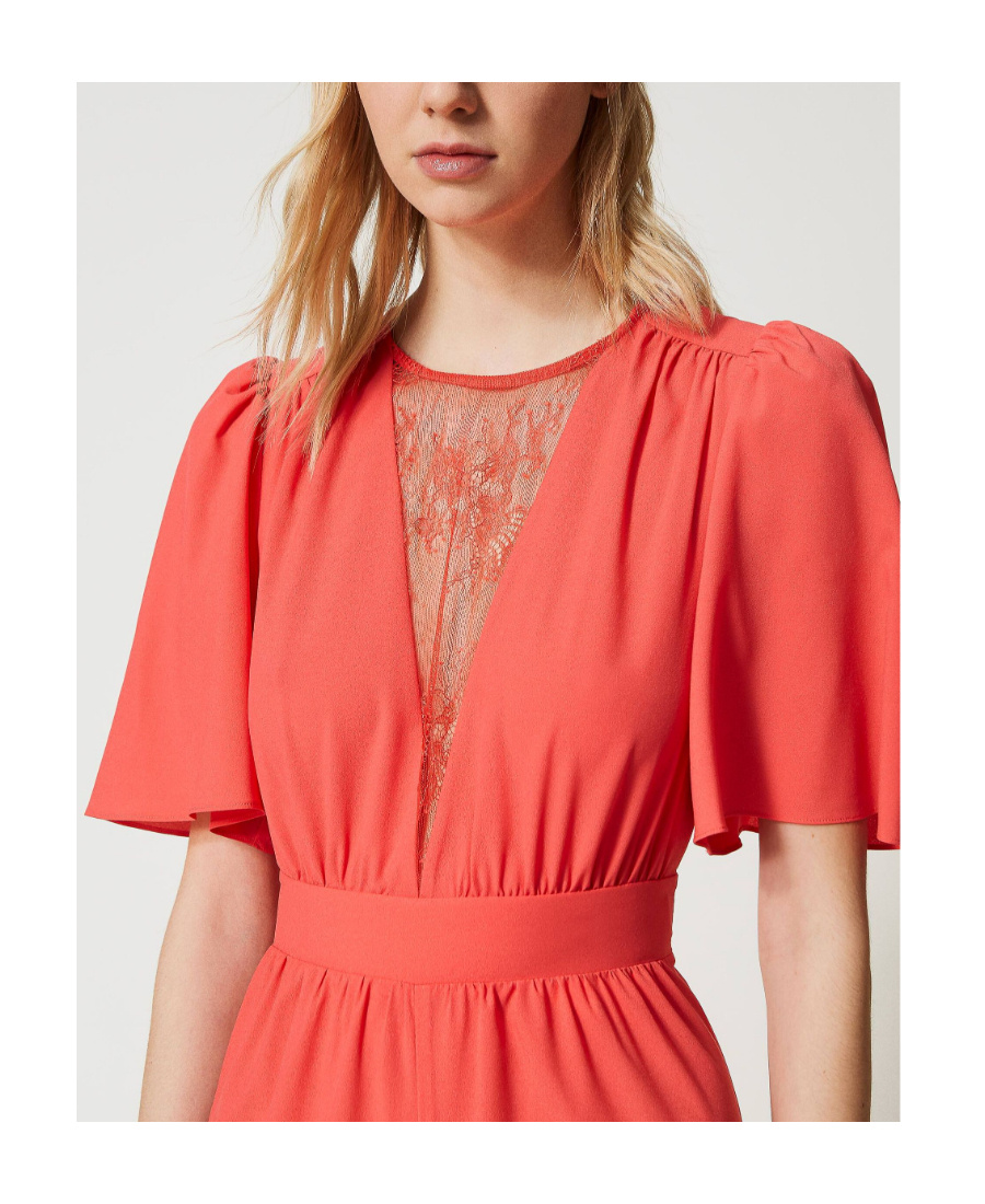 Shop Twinset Lace Jumpsuit In Orange