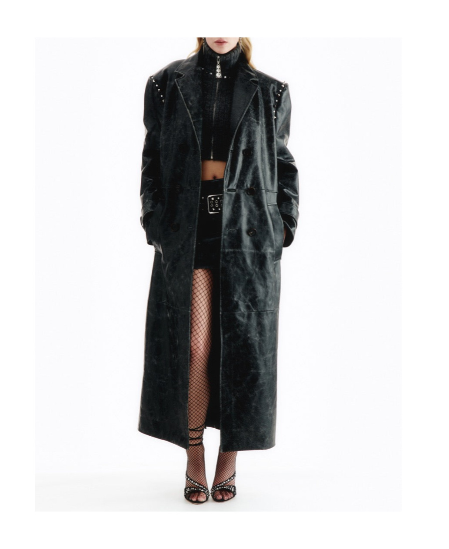 Alessandra Rich Large Profile Spiked Coat In Black