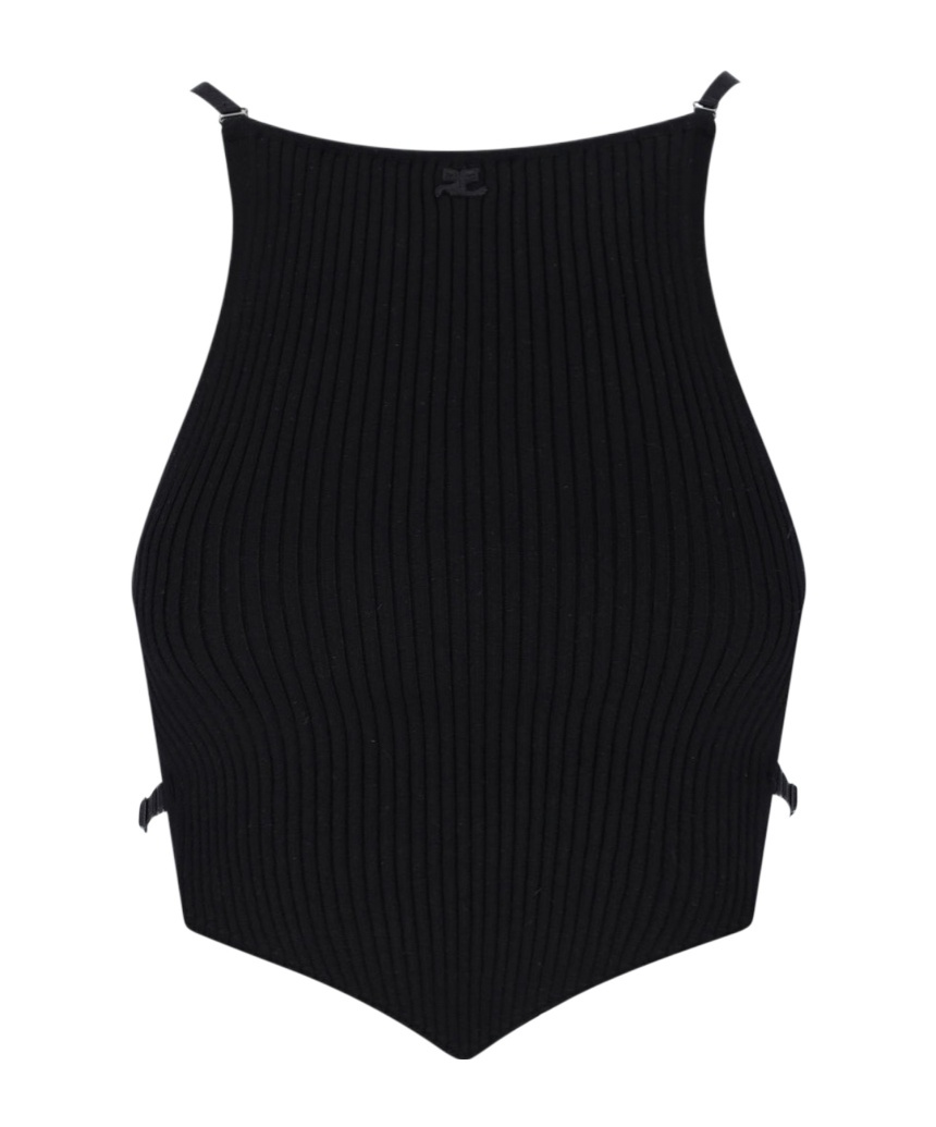 Shop Courrèges Ribbed Crop Top In Black