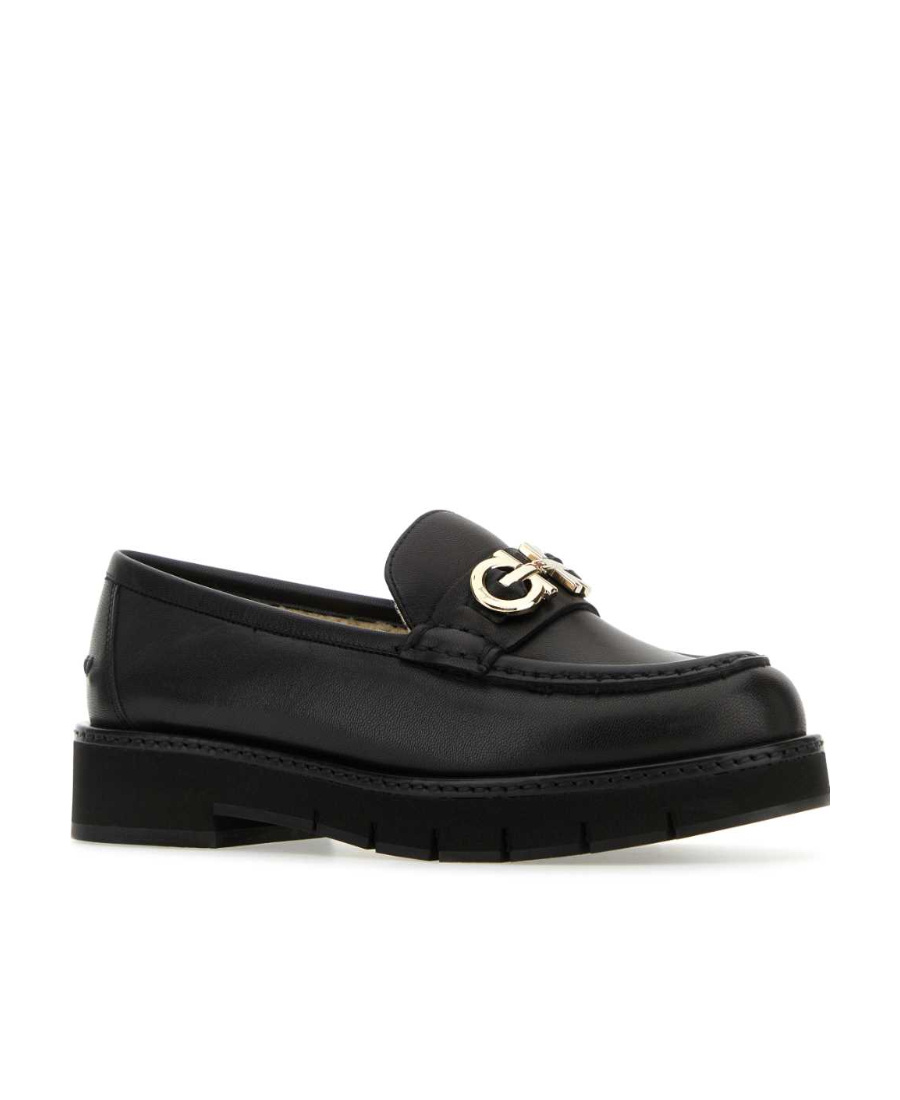 Ferragamo Buckle-detail Leather Loafers In Black