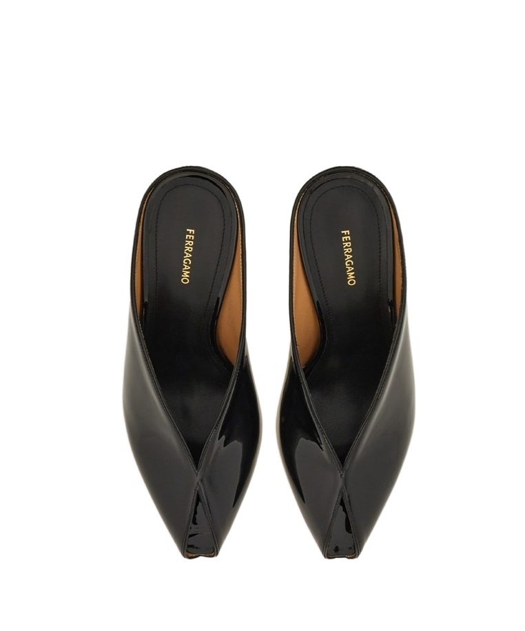 Ferragamo Peep Toe Mule In Black
