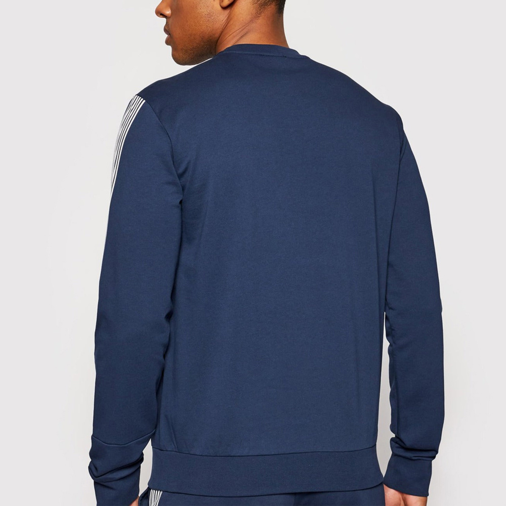 Ea7 Round Collar Long Sleeve Sweater In Blue