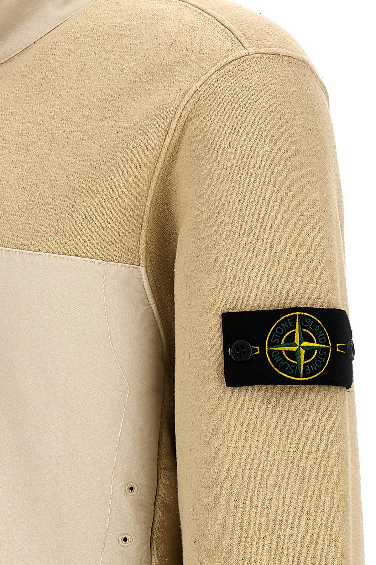 Stone Island Fleece-lined Panelled Zip-up Jacket In White
