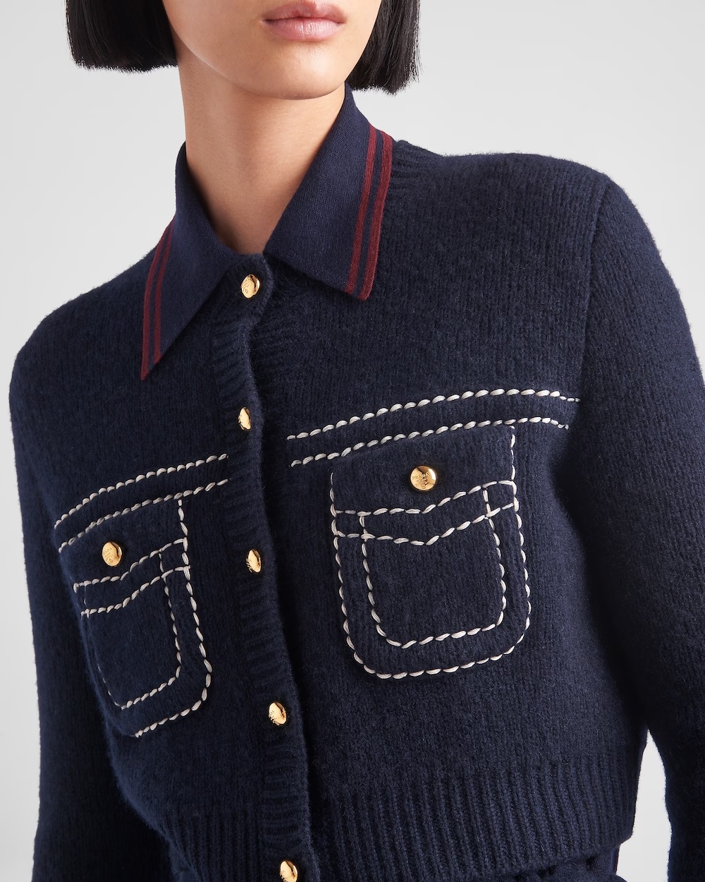 Prada Impunture Cropped Cashmere Cardigan In Blue