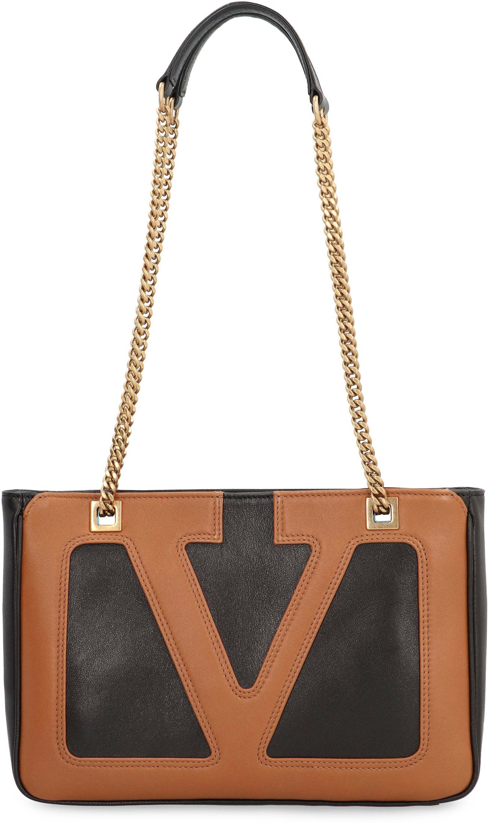 Valentino Garavani Black Lambskin Leather Viva Superstar Medium Tote Bag In Brown