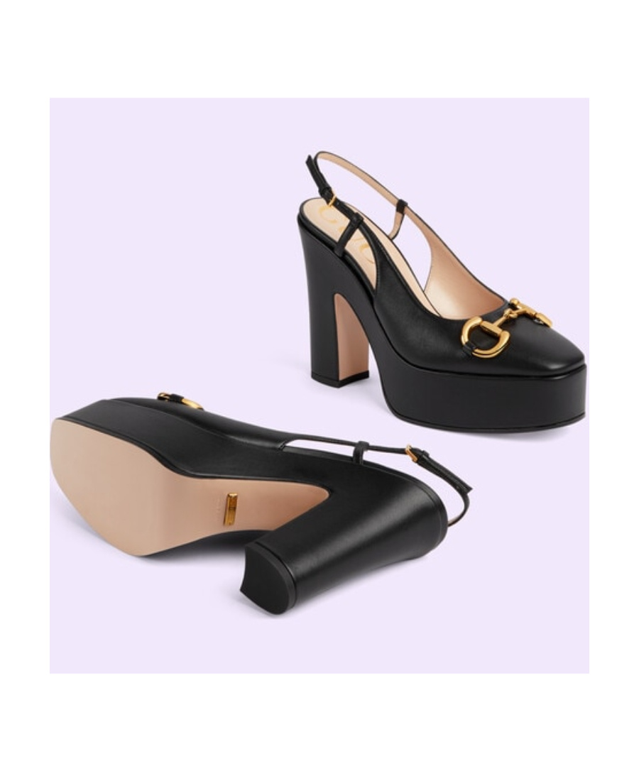 Gucci Baby 120 Leather Platform Slingback Pumps In Black